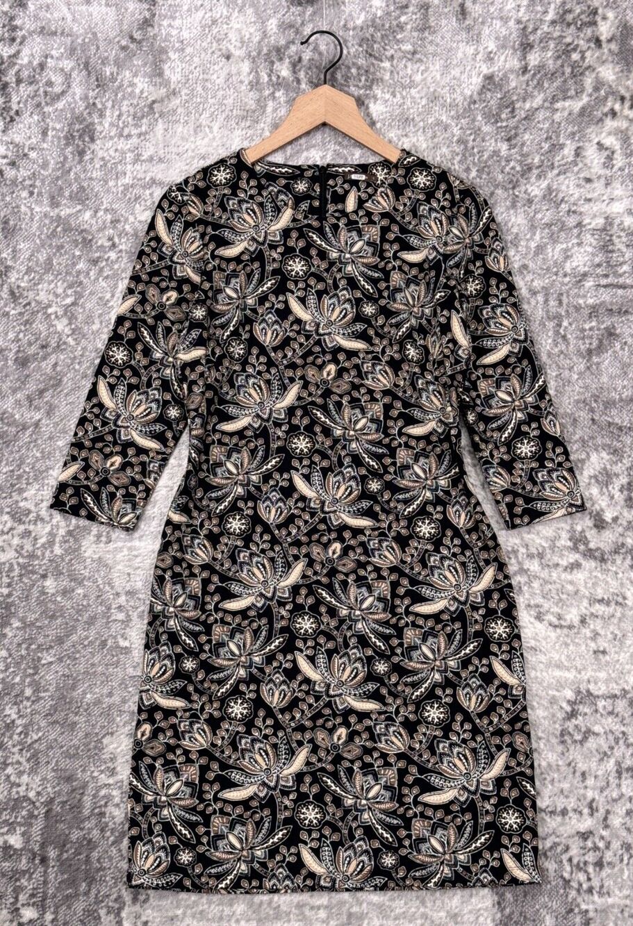 J McLaughlin Dress Small Womens Catalina Cloth Black Floral Long Sleeve Sheath
